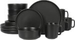 Gibson Home Zuma Stoneware Plates, Bowls, & Mugs Dinnerware Set - Matte Black, Service for Four (16pcs)